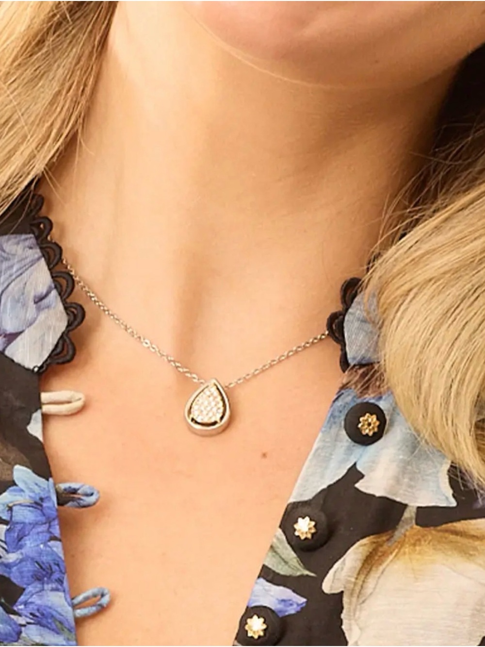 Park Lane Evie Silver and Gold Teardrop Pendant Necklace with Crystals - Picture 2 of 8